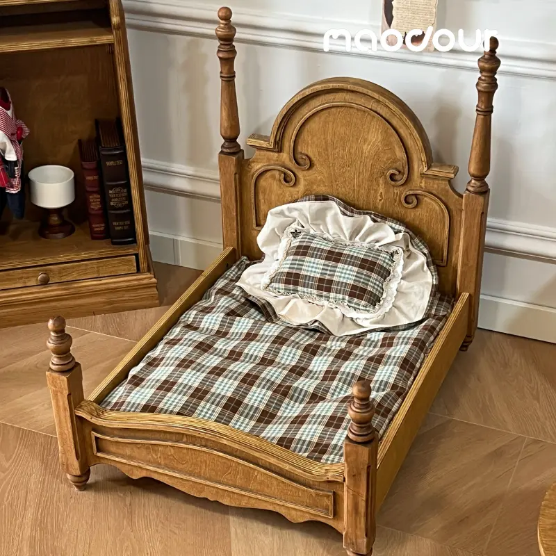 handmade wooden dog bed customizable - Anna Princess Vintage Pet Bed